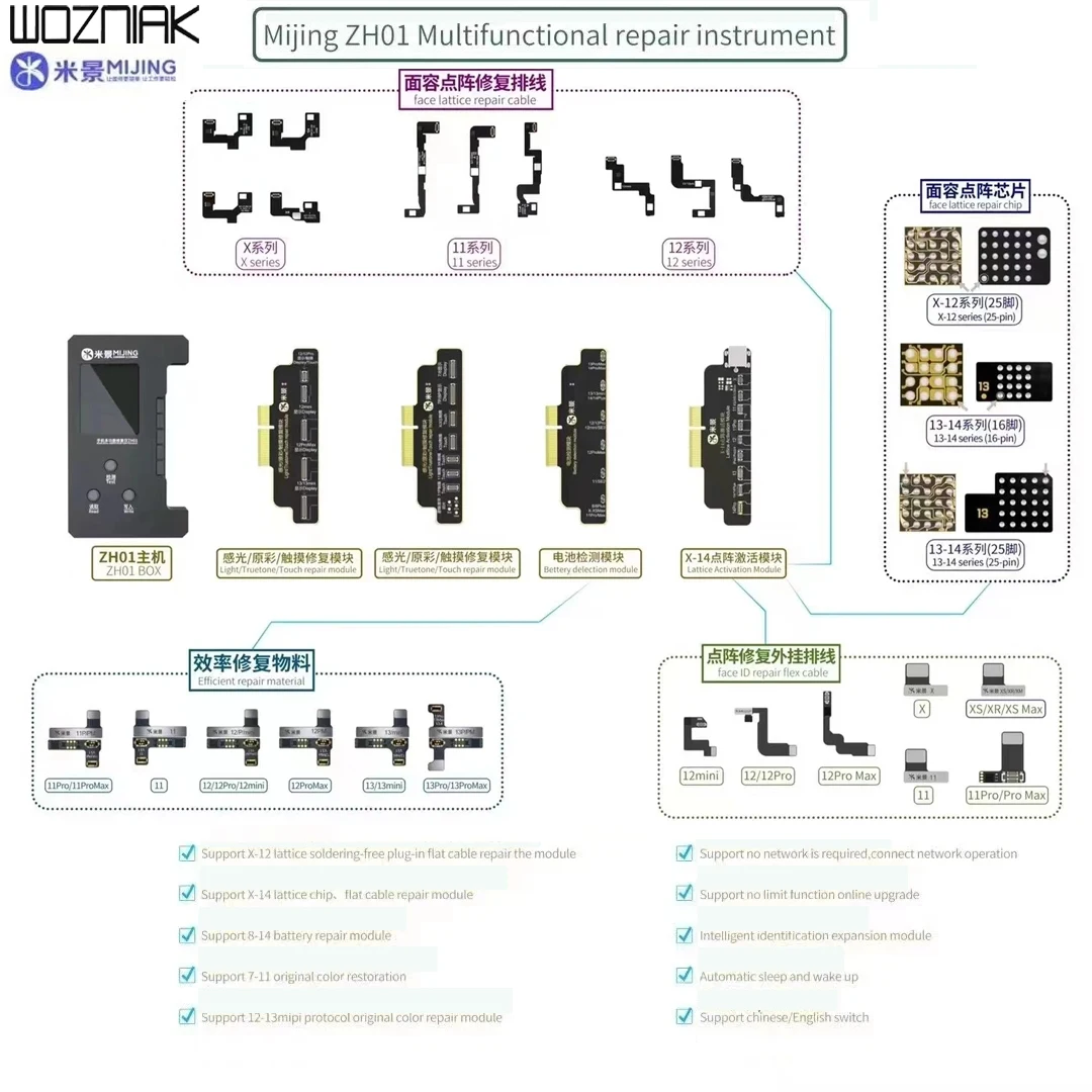 MIJING ZH01 Face ID Repair Dot Matrix Cable Dot Projector Flex Battery Data Change For iPhone X XR XS 11 12 13 14 Pro Programmer