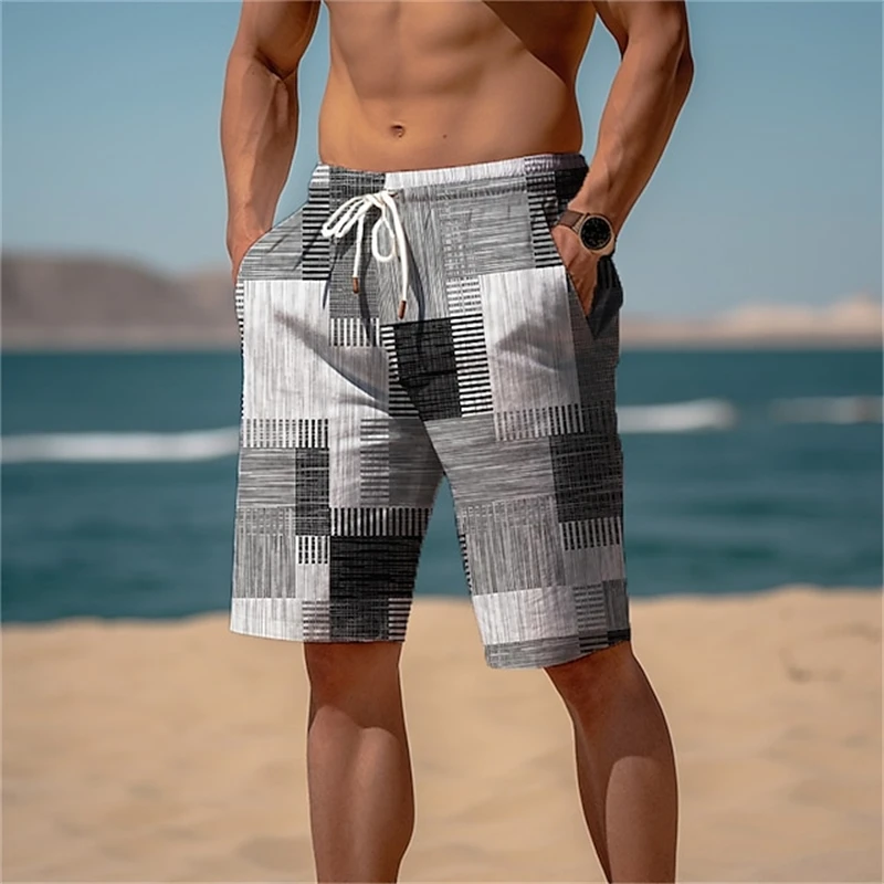 2024 Summer Hawaiian Beach Shorts Holiday Casual Colorful Plaid Print Sportswear Quick Drying Trunks Ice Shorts Hawaii Swimsuit 6