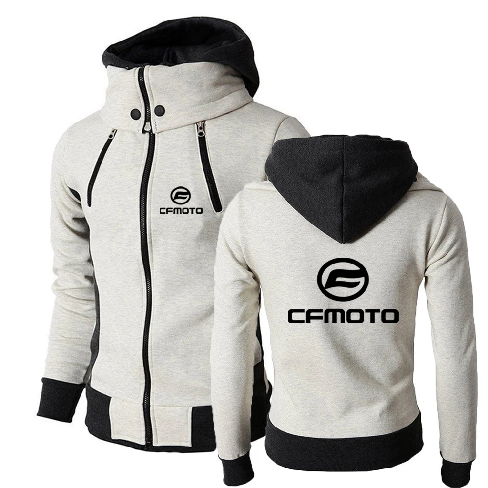 Cfmoto 2023 Zipper Men Jackets Autumn Winter Casual Fleece Coats Bomber Jacket Fashion Hooded Male Outwear Slim Fit Hoody