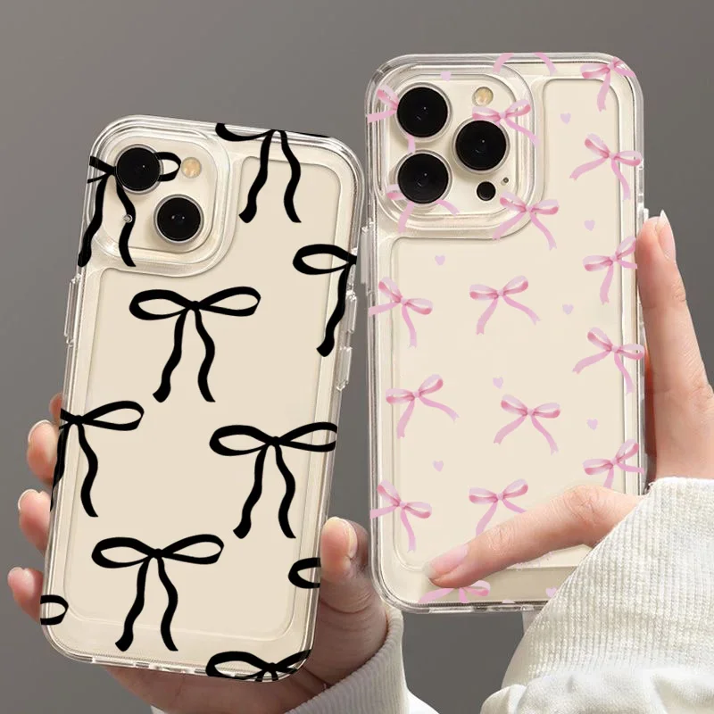 Korean Cute Pink Bow Soft Clear Phone Case