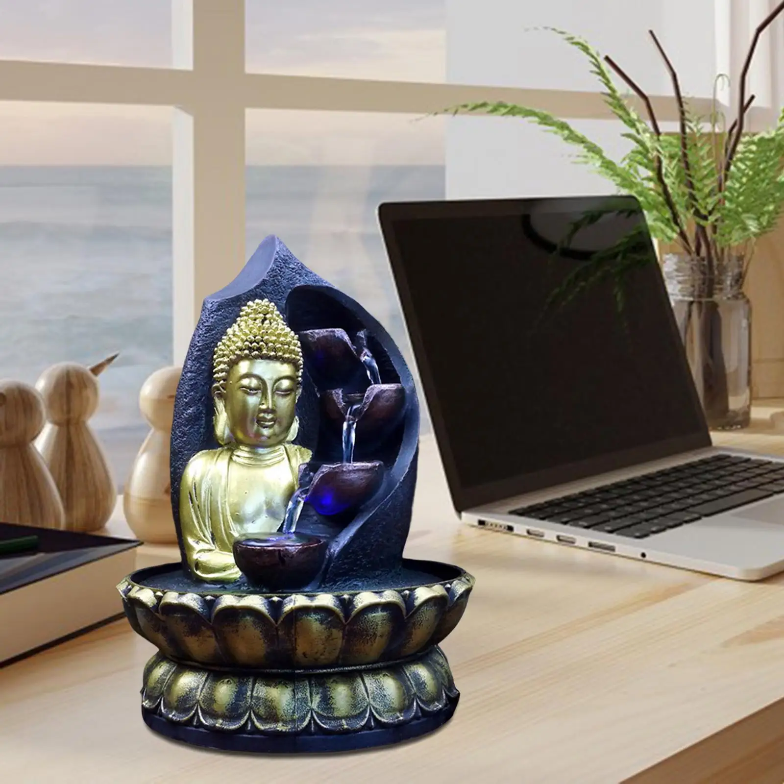 Fontana Da Tavolo Buddha SURPRIZON - Con Luce LED E Flusso D'Acqua Circolare, Per Meditazione E Decorazione - Foto 8