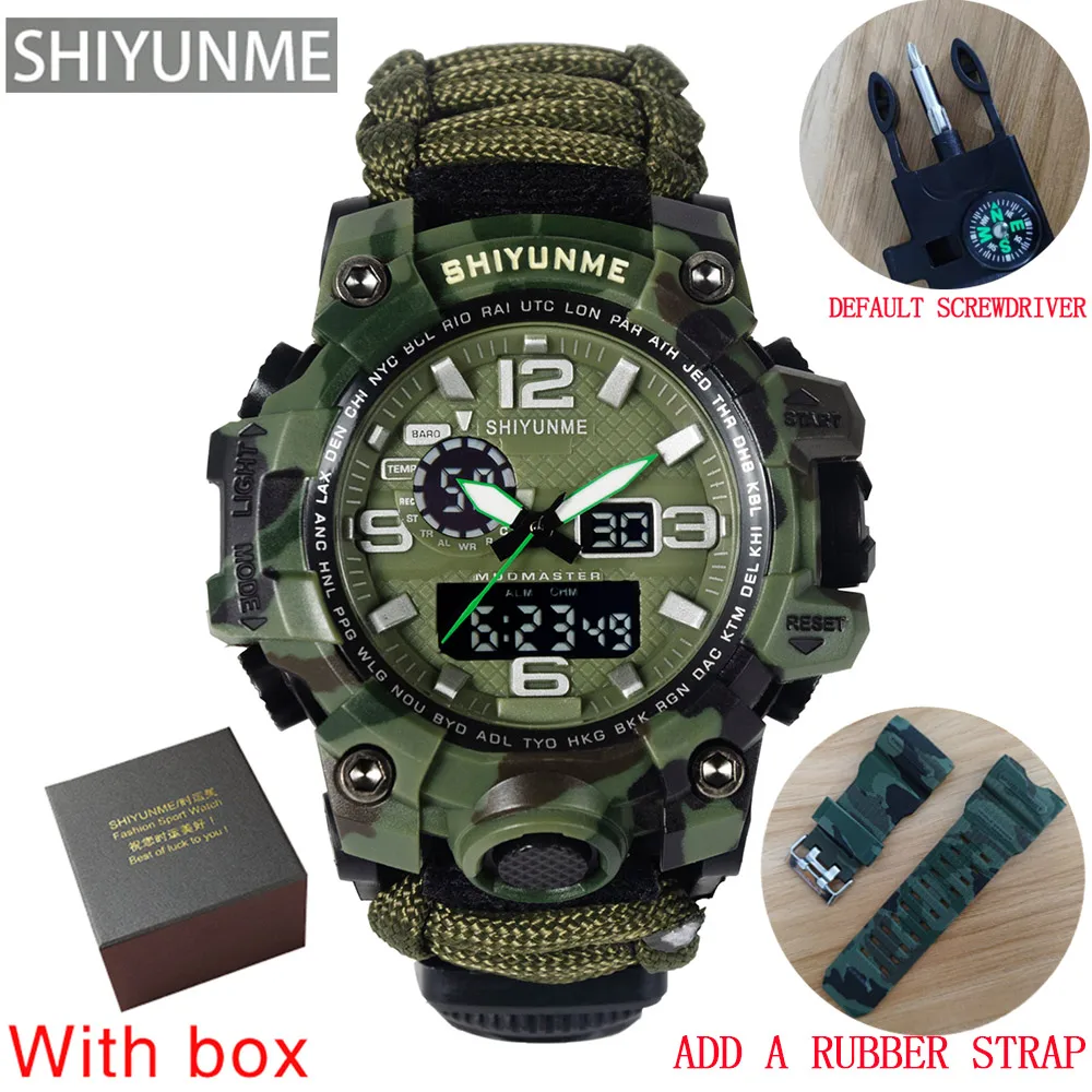 Men Military Sports LED Digital Watches Compass Outdoor Survival Multi-function Waterproof Men's Quartz Watch Relogio Masculino 