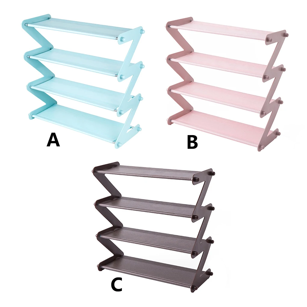 

Shoes Rack 4 Tiers Shoes Holder Z Shape Metal Plastic Storage Organizer for Home Dormitory Coffee
