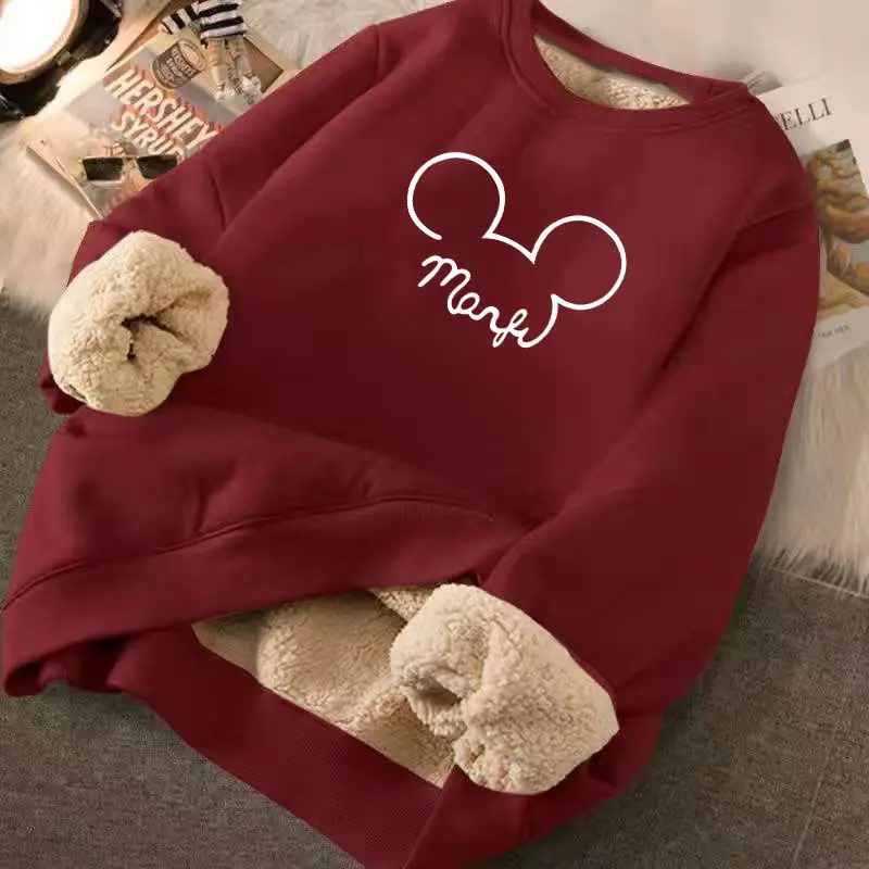 Print Hoodies Casual Cartoon O Neck Velvet Cashmere Soft Warm Sportwear Sweatshirt Female Fleece Ladies Streetwear Tops Clothes 3