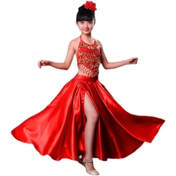 Adult Belly Dance Spanish Dance Modern Dance Latin Dance Bullfight Cape Dance Performance Competition Skirt Red Black Children