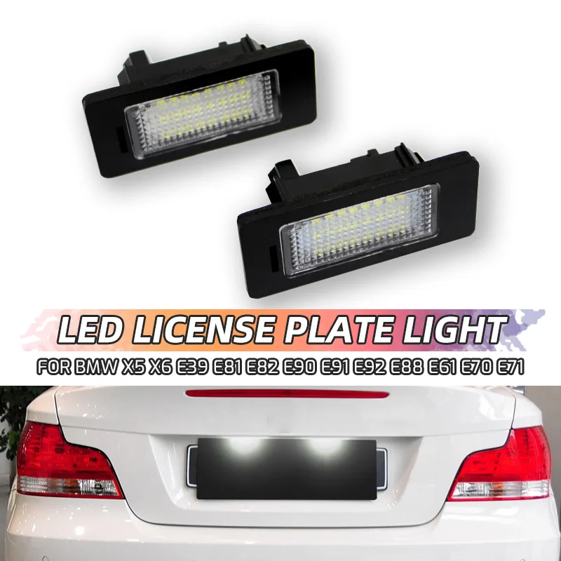 2PCS For BMW E39 E60 License Plate Light 6000k White Light No Error Led Number  License Plate Light For BMW E90 E91 E92 E61 E70 E71