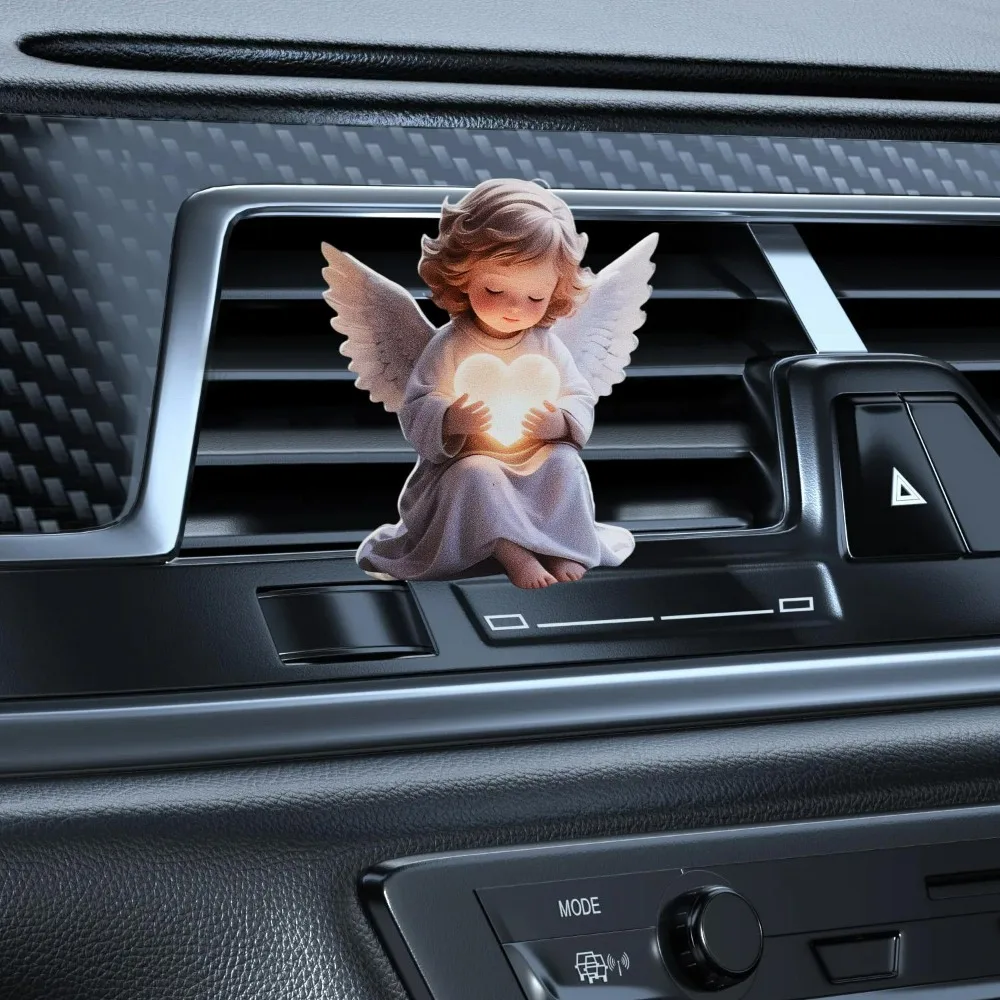 카툰 엔젤 자동차 에어벤트 클립 자동차 출구 장식 아크릴 하트 모양 힐링 장식품 창의적인 자동차 스타일링 선물 소녀용