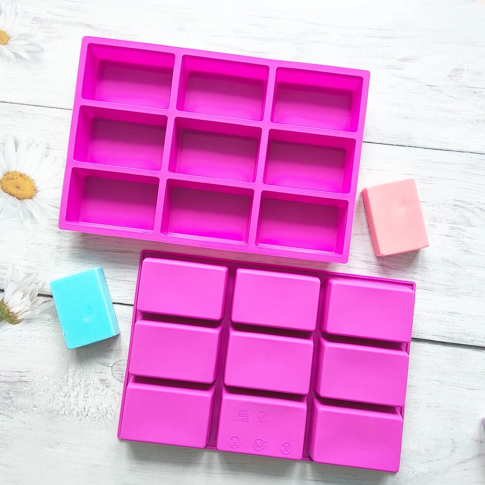Silicone Soap Mold 9-connected Rectangular for Baking Cake 1PC