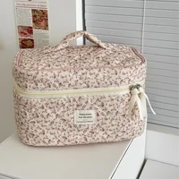 Pochette à cosmétiques Vintage pour femmes, imprimé Floral, sac à main de voyage, sac de rangement de maquillage, sac matelassé de grande capacité pour cadeau 5