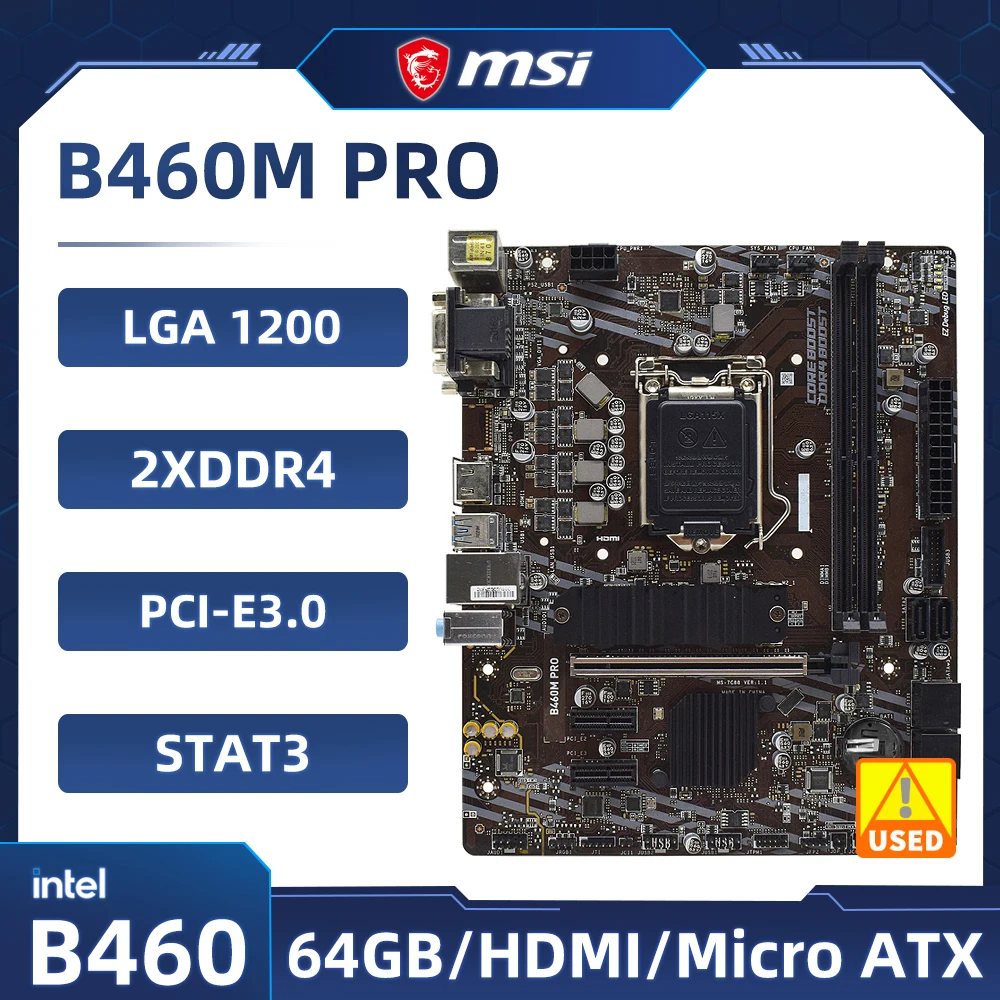 

B460 Motherboard MSI Motherboard LGA 1200 DDR4 64GB PCIe 3.0 HDMI M.2 USB 3.2 Miro-ATX support 10th gen Intel Core i5-10600 cpu