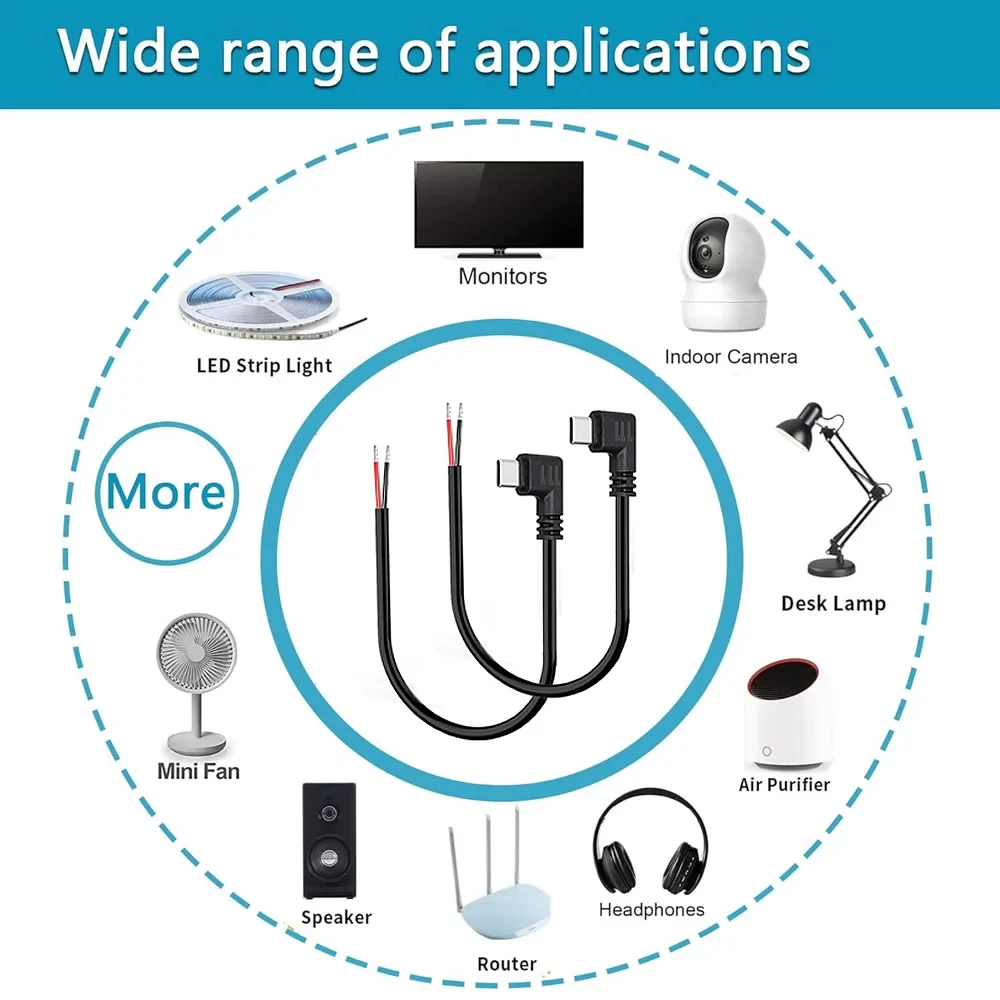 รูปสินค้า สายไฟ USB C เป็น 2 พินแบบปลายเปิด สายไฟ USB Type C ชาย 90 องศา สายพิกเทล 2 พิน สำหรับสาย DIY USB Type C 5V