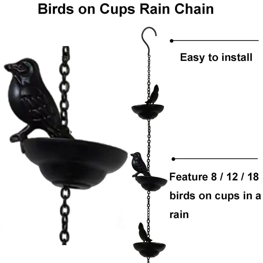 Rain Catcher Chain Decorative Bird Rain Chime Antique Metal Rainwater Chain Functional Basin Replacement 1m Mobile Outdoor Bird