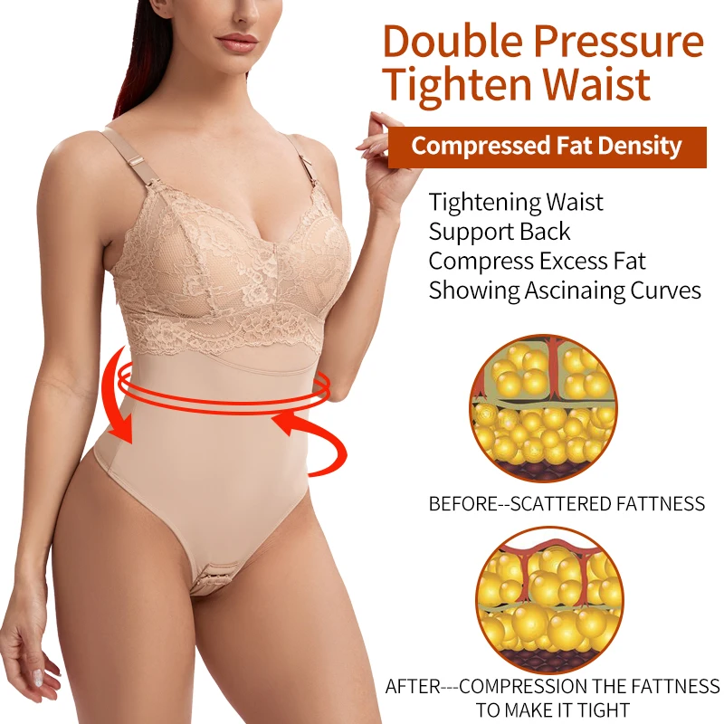Lace Thongs Bodysuit Shapewear Women Seamless Full Body Shaper Slimming Waist Tummy Control Underwear Flat Belly Smooth Corset Waist Trainer Women Body Shaper Sexy Bodysuit