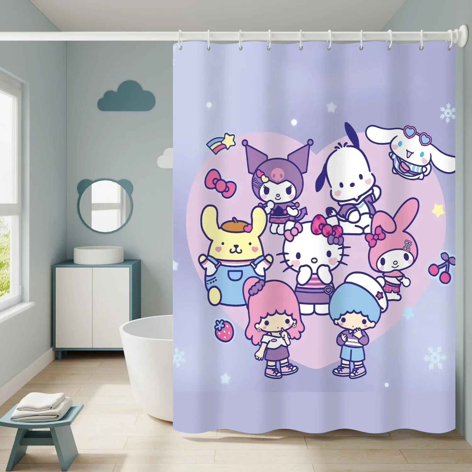 

Sanrios Kuromi Mymelody Cinnamoroll Kawaii Anime Cartoon Bathroom Curtain Shower Curtain Decor Waterproof Anti-mildew Hooks Gift