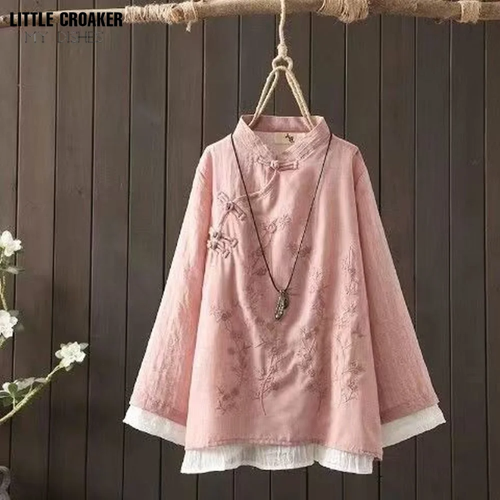 China Style Shirt Vintage Cheongsam Tops Hanfu Women Chaqueta Chinese Traditional Dress Tang Suit Harajuku Embroidery Blouse