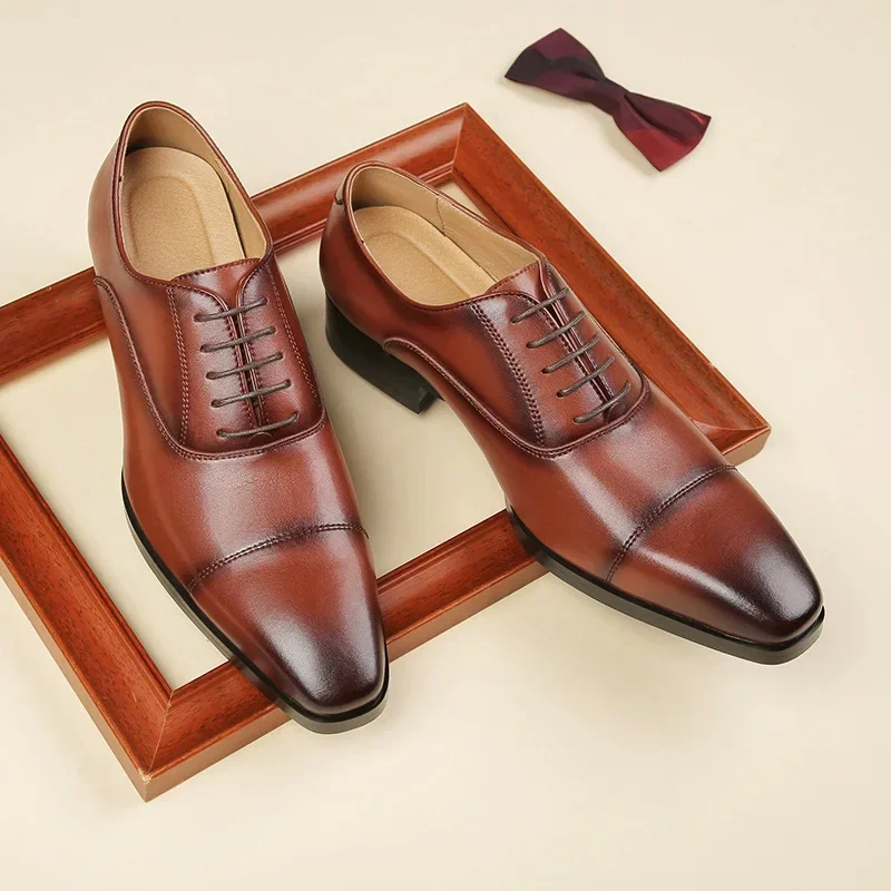 Men's Leather Oxford Shoes Lace-up Front Dress Shoes For Men Cap Toe Business Formal Black Tie Leather for Men