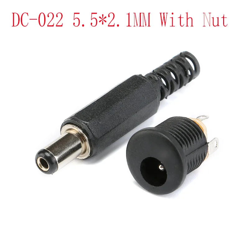 

100Pair DC-022 5.5*2.1MM Power Male Plug +Socket Female Connector Female Male Power Jack Adapter Socket With Nut For CCTV Camera