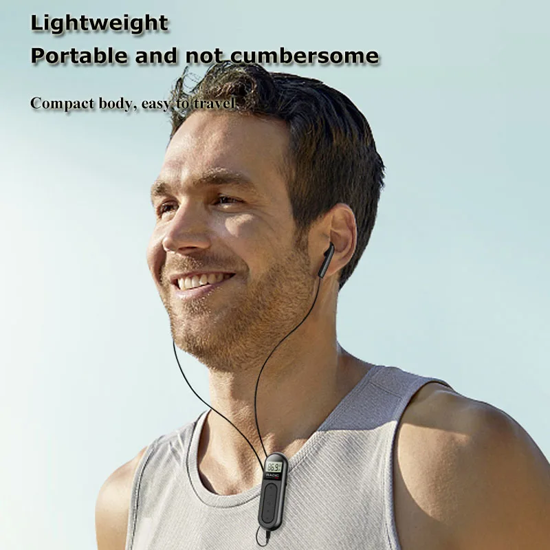 Mini Pocket FM Radio Portable 76-108MHZ Radio Receiver with Backlight LCD Display Wired 3.5mm Headphones Support Type-c Charging