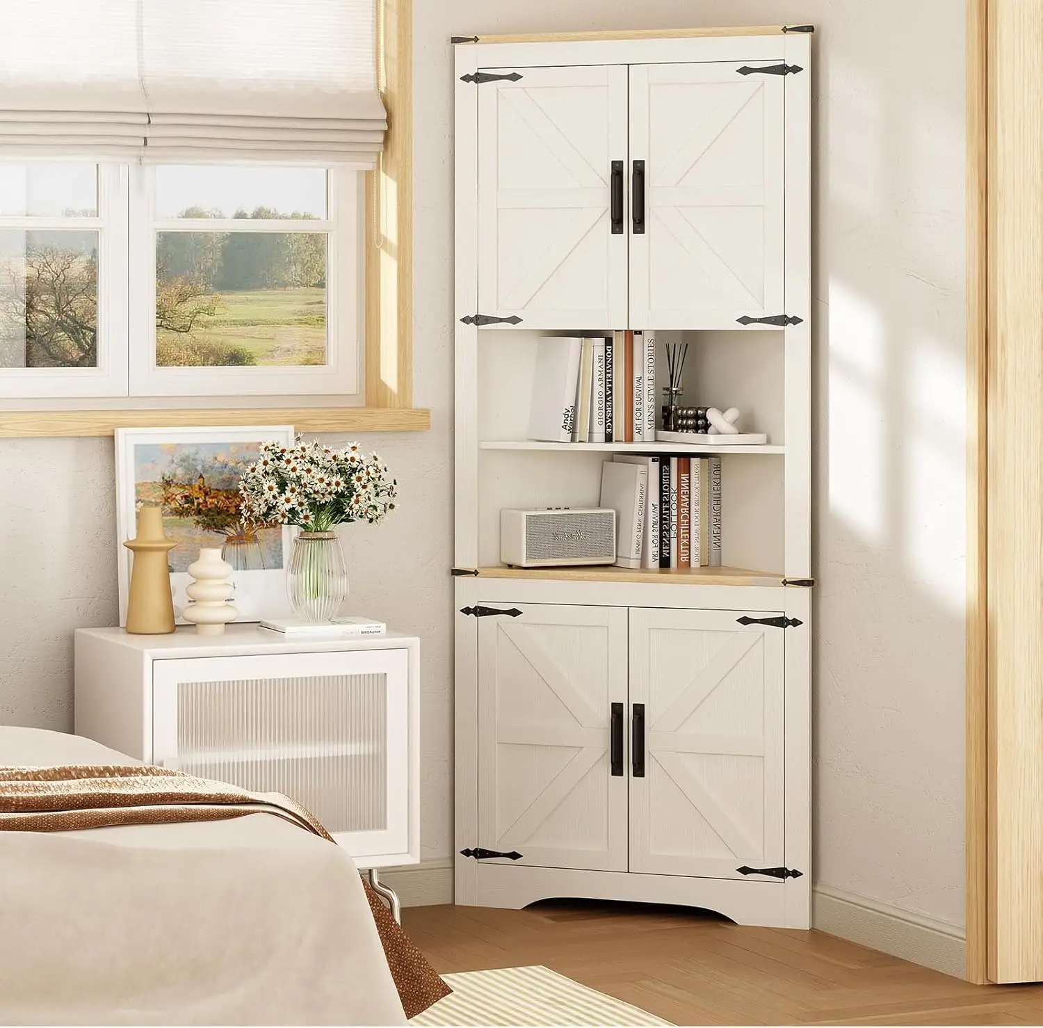 Redlife 70.5''Tall Corner Cabinet, Farmhouse Storage Cabinet with Barn Door Design & Adjustable Shelves for Bathroom Living Room - Image 2
