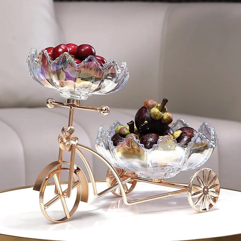 

Bicycle Fruit Tray Crystal Glass Tray Metal Frame Serving Tray Snack Tray Dessert Plate Serving Trays Decorative Luxury