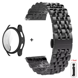 Stainless Steel Watch Strap with Soft TPU Protector Case - Watch 5 4 44mm (Black)