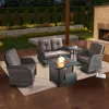 5 Piece Patio Furniture Set with Fire Pit Table - Glider Loveseat, Tempered Glass Side Table, Wicker Patio Sofa Set 1