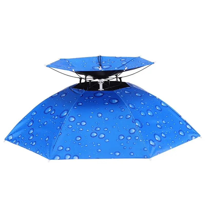 Guarda-chuva protetor solar montado na cabeça, portátil, dobrável, dupla camada, à prova de vento, à prova de UV, ao ar livre, pesca