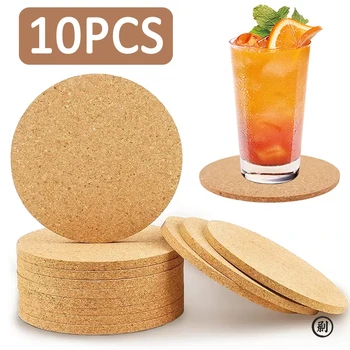 10-Piece Natural Cork Coaster Set 1