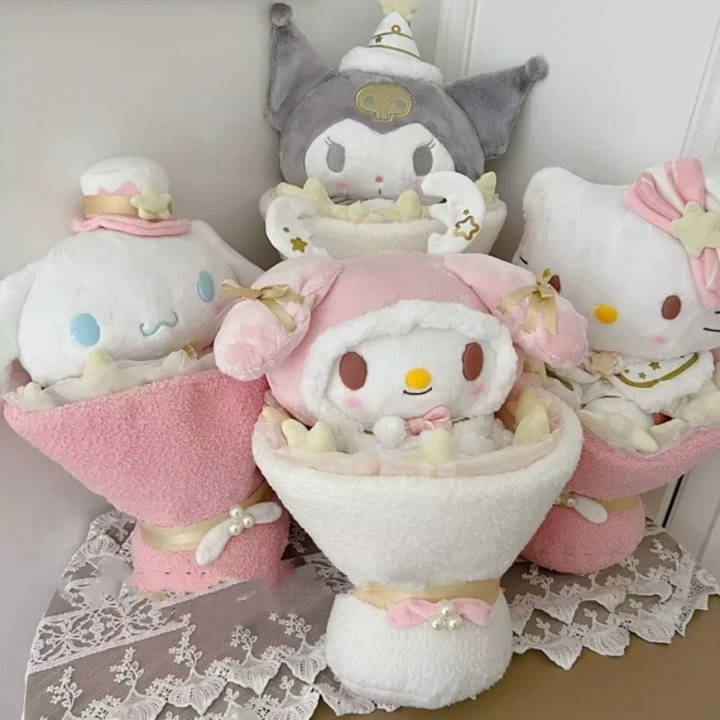 

Cartoon My Melody Kuromi Cinnamoroll With graduation hats Sanrio Bouquet Valentine's Day Christmas Graduation girl cute Gifts