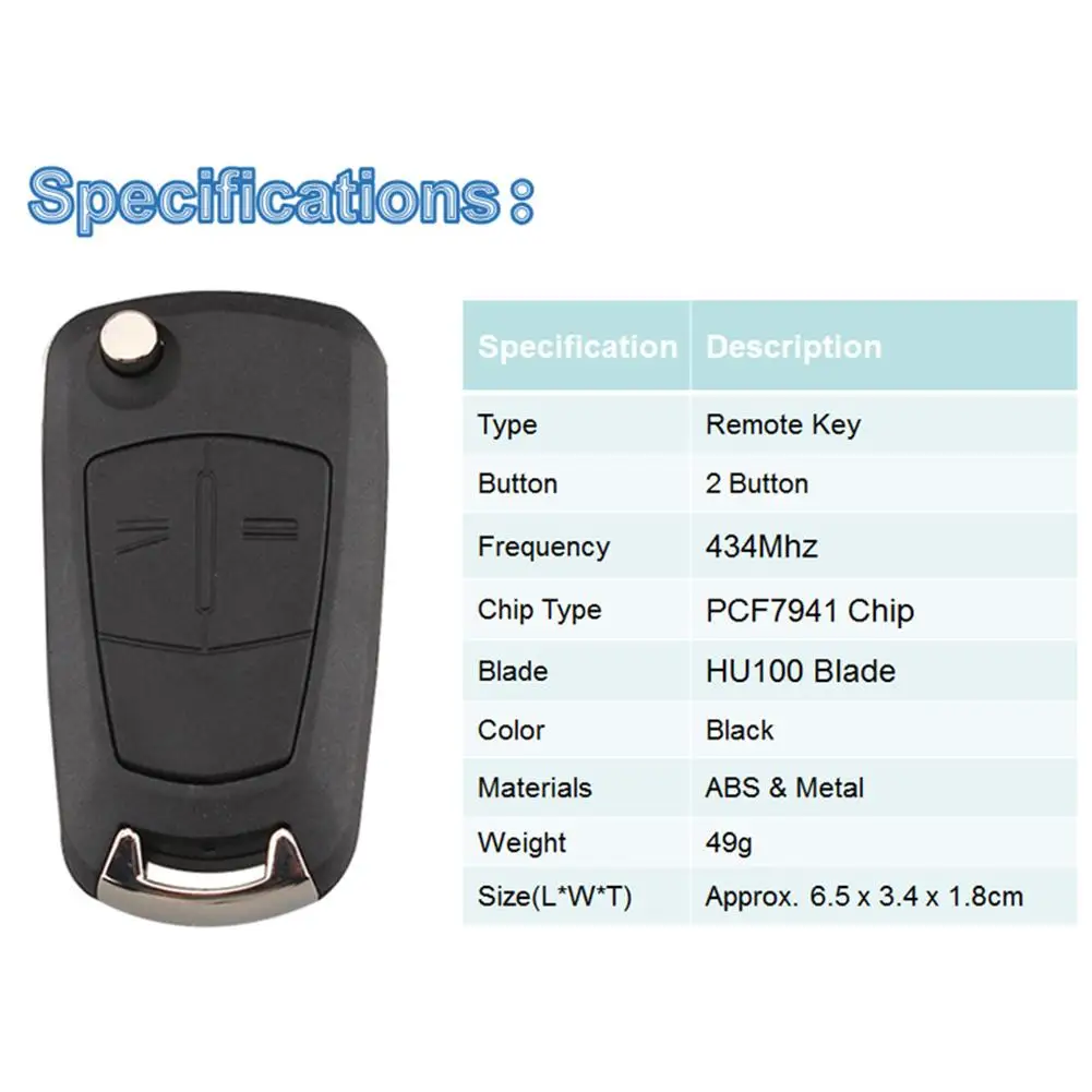 2ButtonsPCF7941ChipCarRemoteKeyChainForVauxhallOpelAstraH