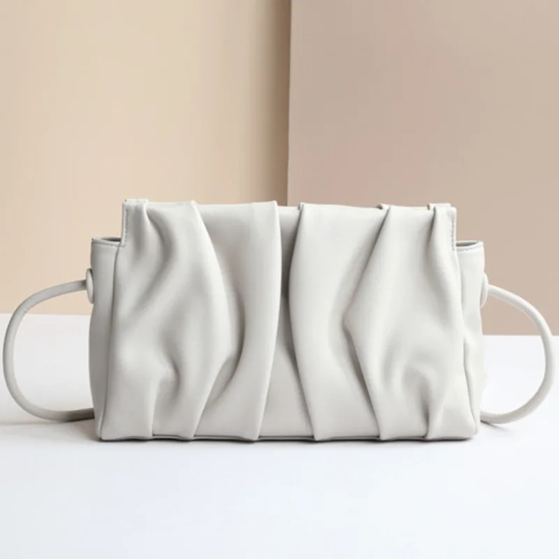 Leather Shoulder Genuine Bag Single Pleated Soft Cloud Handbag For Woman Crossbody Messenger Versatile Luxury Exquisite Classic
