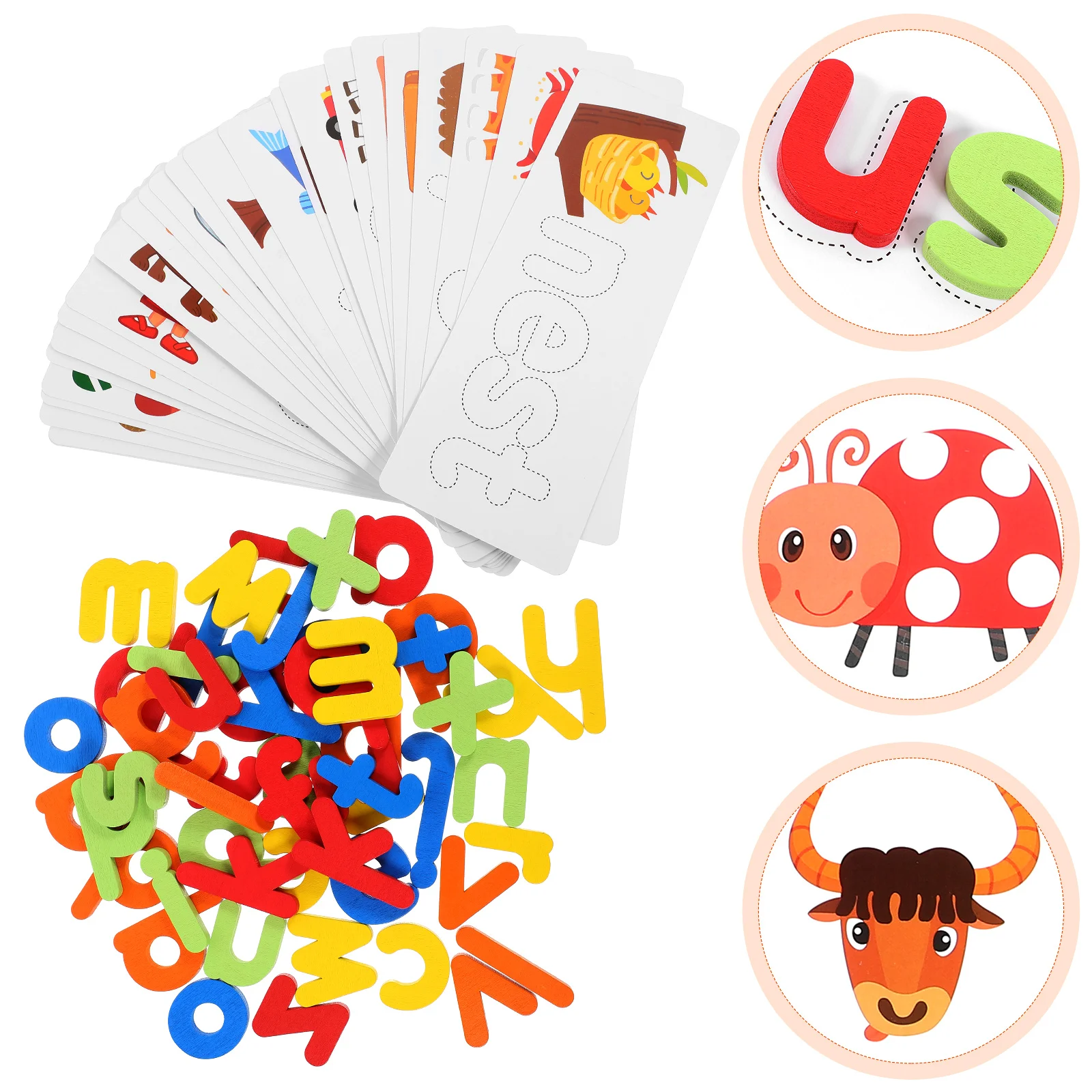 

1 Set of Alphabet Spelling Toy Wooden Alphabet Blocks Letter Words Learning Toys with Letter Cards