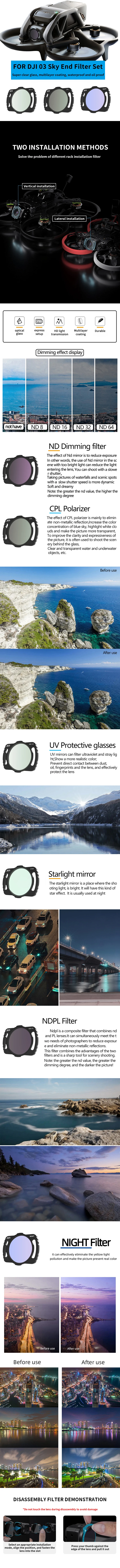 Description Picture 2 of itemLens Filter Set for DJI Avata O3 Sky End UV CPL ND 8/16/32/64 Polarizer Optical Glass Adjustable Camera Filters Drone Accessorie
