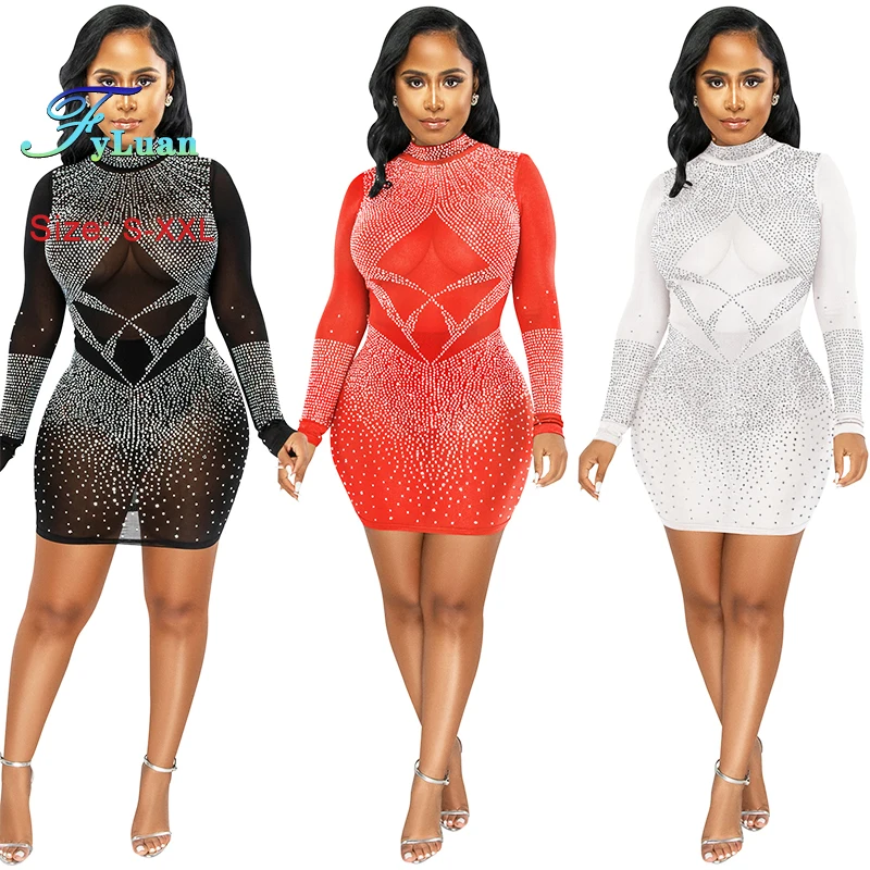 قائمة جديدة المرأة فستان قصير شبكة منظور طويلة الأ...