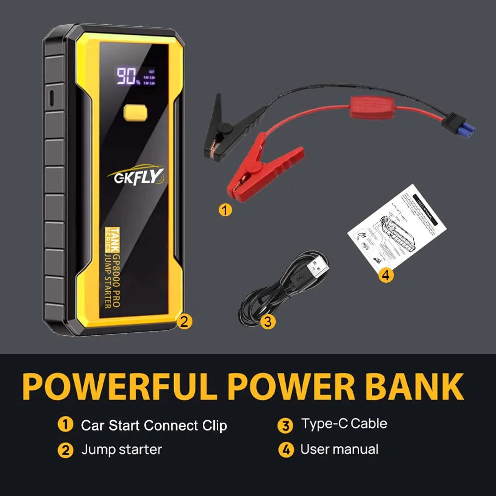 GKFLY 4000A 8000A Car Jump Starter Power Bank Battery Booster Charger 12V Starting Device Petrol Diesel Car Starter Buster — view 8