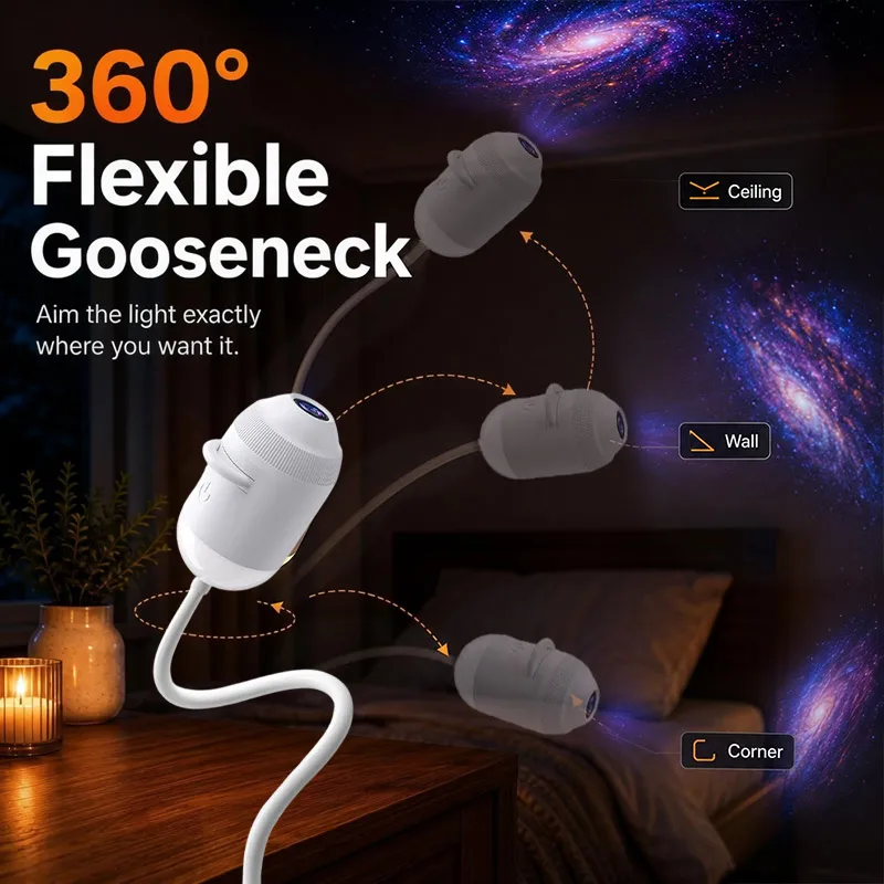 Proiettore Intelligente Galassia Oceano 360° Regolabile, Luce Notturna Olografica Stellata, Lampada Atmosfera per Camera da Letto, Auto, Casa, Regalo - immagine 4