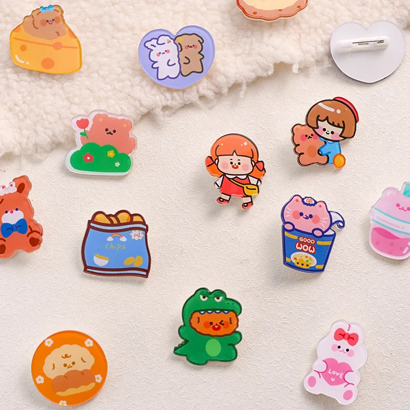 40 Pcs Cartoon Acrylic Brooches Mini Cute Funny Clothes Brooch for Girl Boy Student Backpack Collar Badge School Supplies