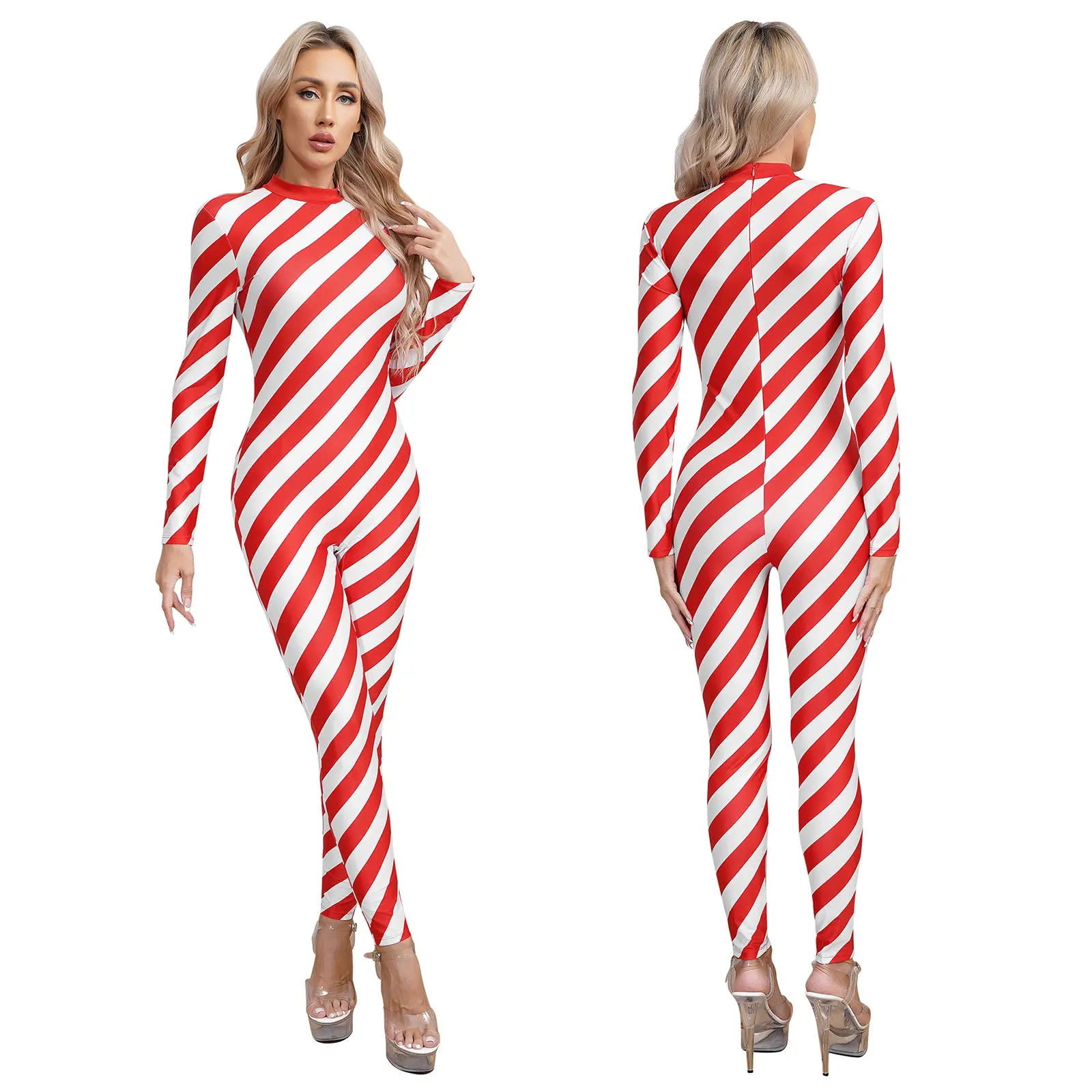 thumbnail image 1 of Disfraz navideño de bastón de caramelo para mujer, traje de gimnasia y ballet, mono leotardo de baile para patinaje artístico, mono con cremallera trasera, 1 of 5
