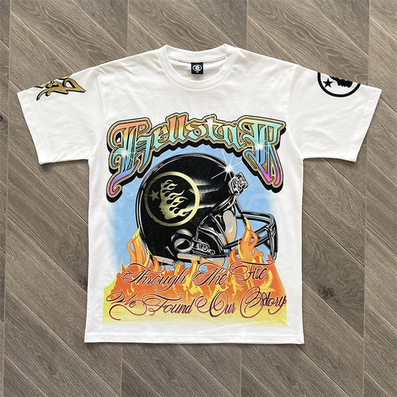 

Hellstar Helmet Of Salvation Tee Flash Letter Printing Men's and Women's Pure Cotton Short Sleeve T-shirt