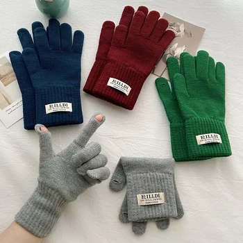 2025 Wool Gloves Lady Touchscreen Finger Hole Winter Autumn Women Warm Wrist Length Classic Knitted Gloves Female Mitten