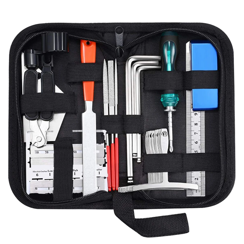 Guitar Repair Tool 25Pcs Guitar Tool Kit Guitar Repairing Tools Setup Kit with Carry Bag for Ukulele Bass Maintenance Tool Luthier