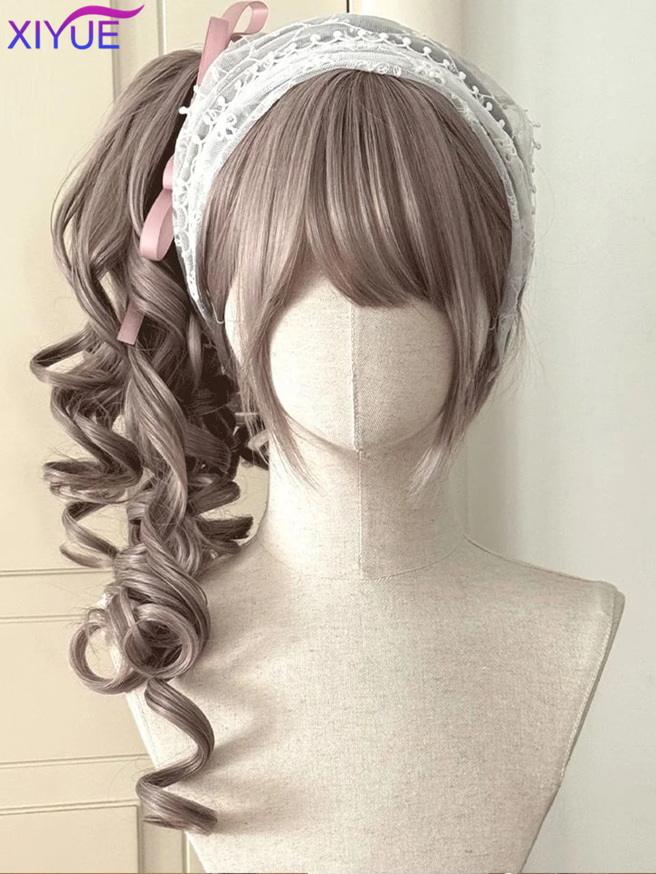 Synthetic Princess Cut Double ponytail Lolita Wig with Bangs Girl Blonde brown powder White gray Cosplay Halloween Harajuku wig