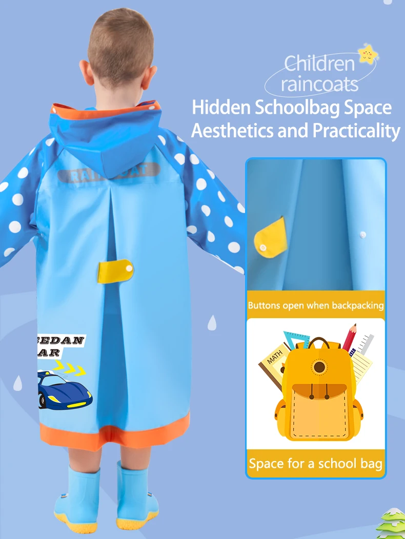 Stylish Kids Raincoat Children Raincoat Reusable Rainwear Full Body Waterproof Bag Space Pockets Cute School Raincoat raincoat poncho