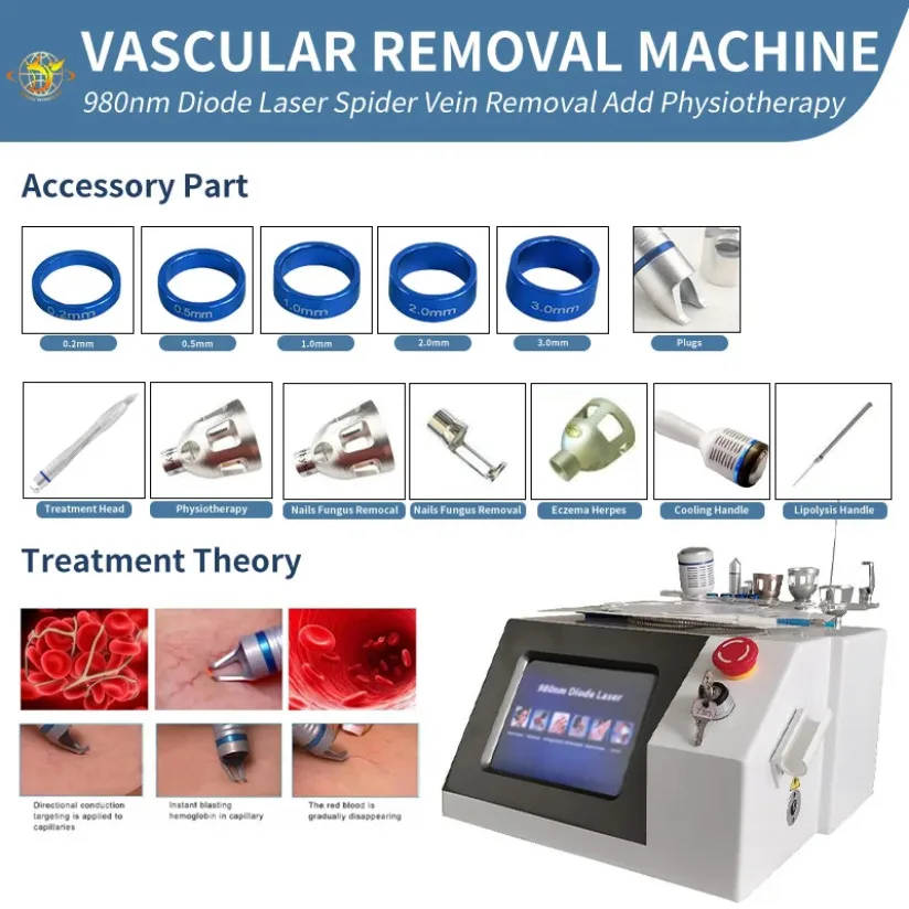 

6 In 1 980Nm Red Blood Vascular Remove Laser Spider Vein Removal Laser Age Spots Removal Beauty Equipment