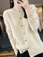 Long Sleeve 100% Merino Wool Sweaters Spring Autumn Women O-Neck Knitwear Tops Clothing Fashion Basic Tops - Image 6