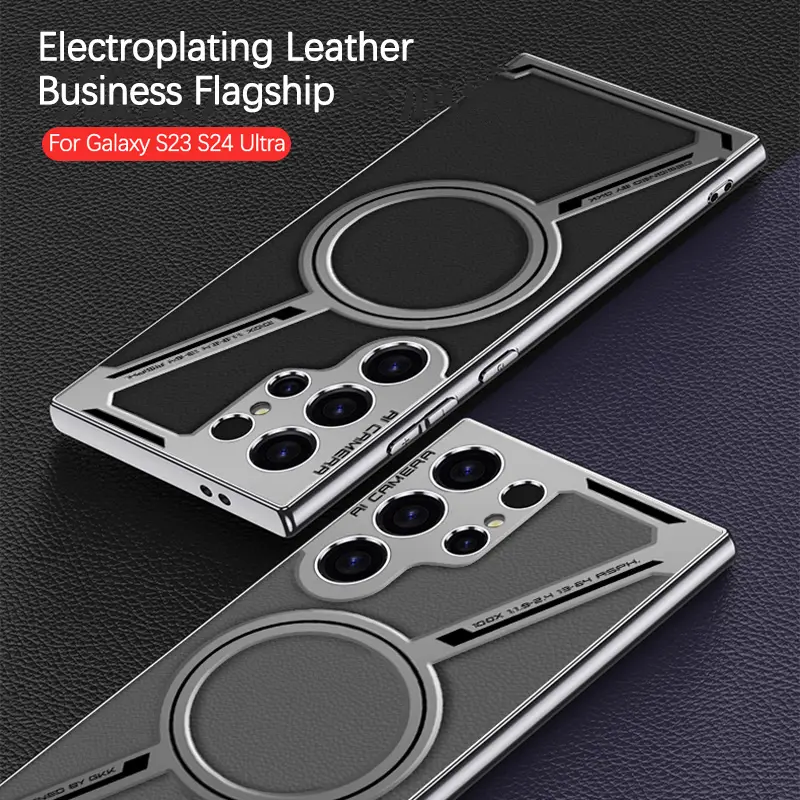 For Samsung Galaxy S26 S25 S24 S23 Ultra Luxury Plating Leather Magsafe Phone Case Magnetic Wireless Charging Shockproof Cover - Image 5