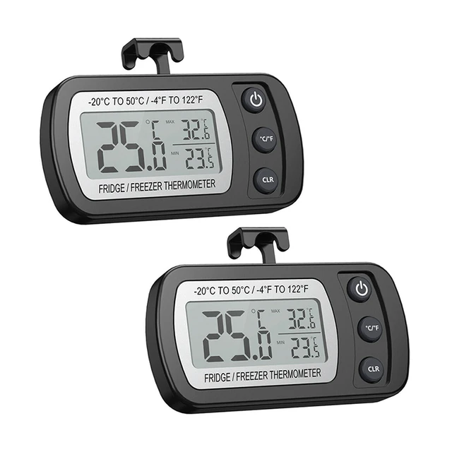 Mini Refrigerator Fridge Thermometer, 2 Pack Digital Freezer Thermometer  Waterproof Room Thermometer with Hook, Large LCD Display