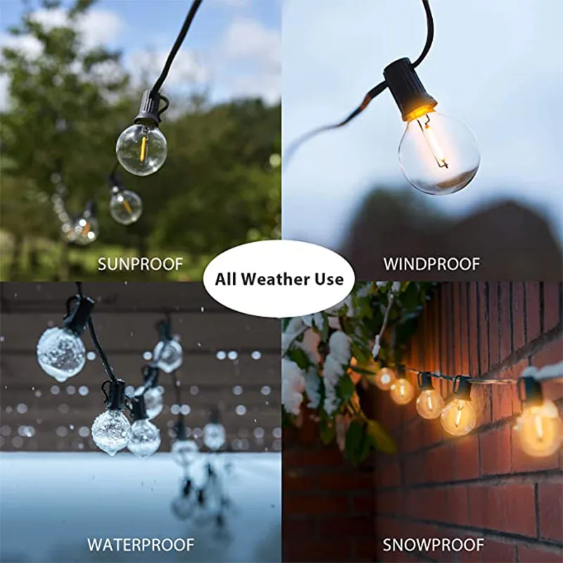 25FT 30FT 50FTG40 LED Plastic Bubble Courtyard Outdoor Fairy Tale Wedding Spherical Party Garland Warm White Light Vintage Light solar fairy lights outdoor