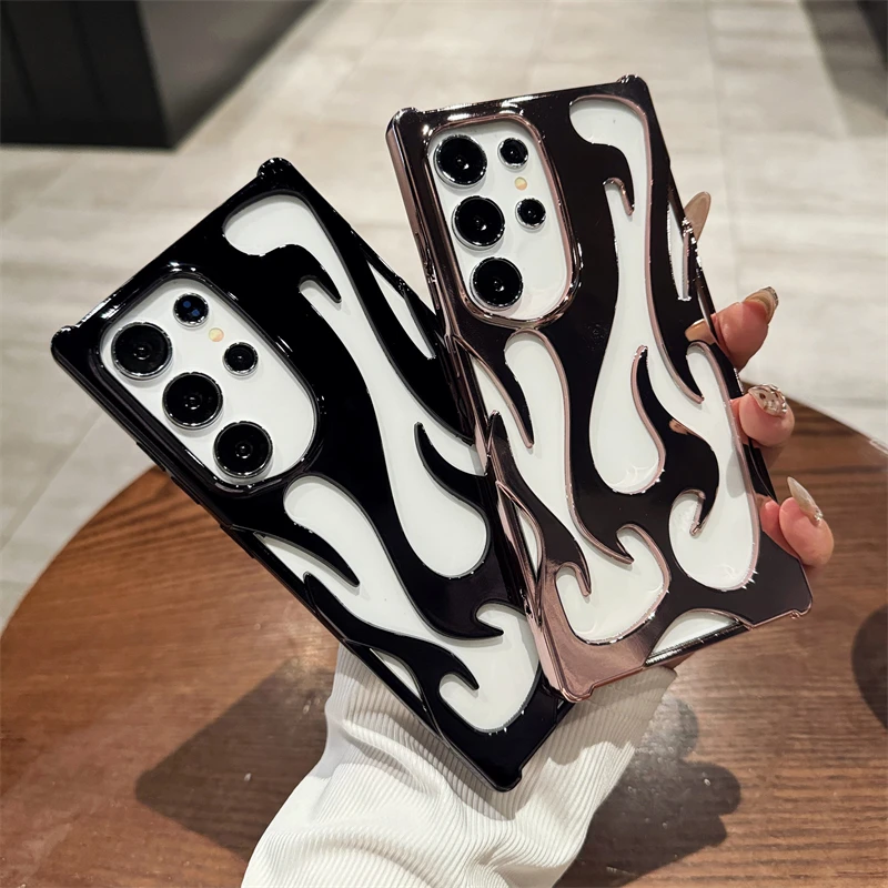 Luxury Plating Hollow 3D Flame Pattern Shockproof Soft Phone Case