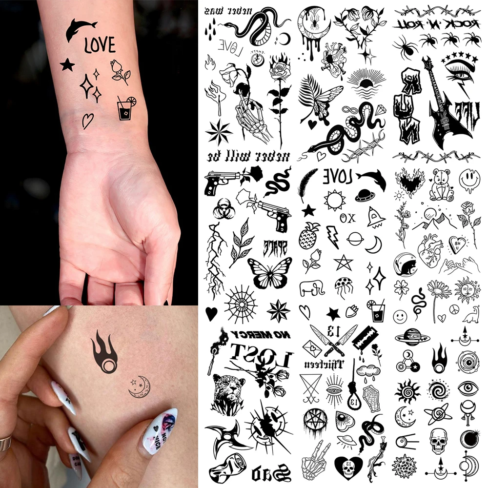 Dark Symbol Waterproof Temporary tattoo sticker Expression Stars Moon Snake Body Art Arm Fake Tattoos For Women Men Wrist 10pcs